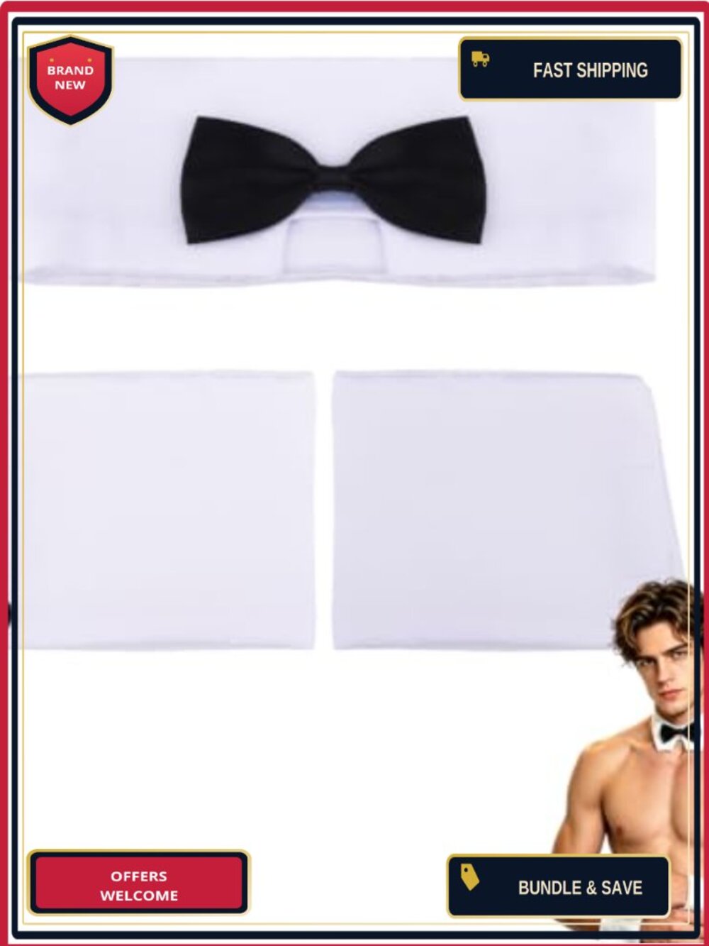 Pretied Bow Tie & Clip On Cuff Set Costume Accessories One Size